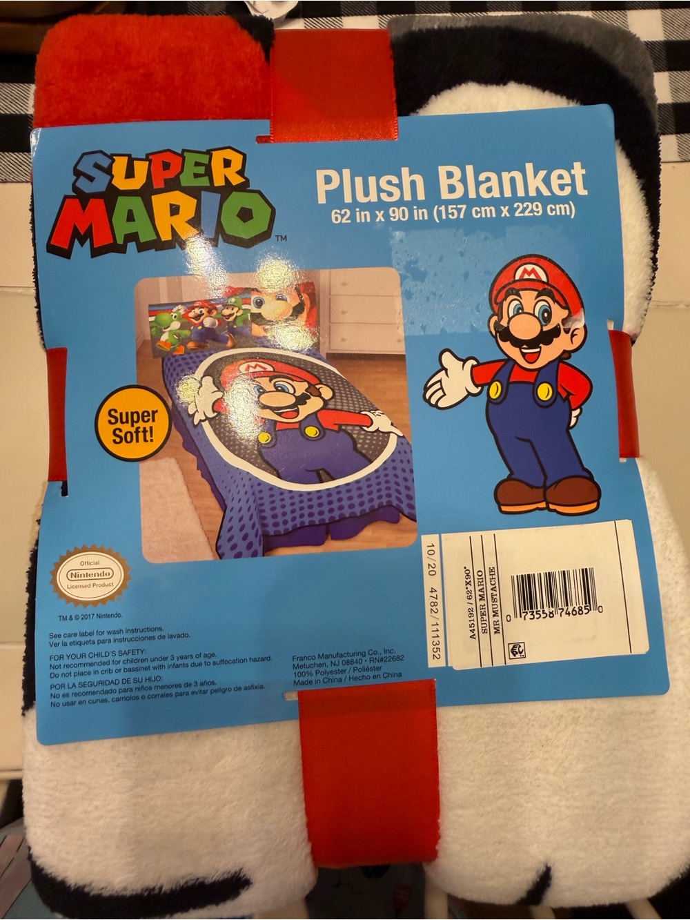 Super Mario Plush Blanket - Blue & Red Cozy Bedding NWT